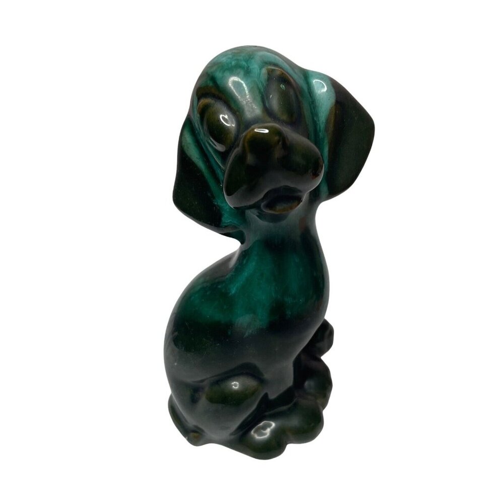 Vintage Canadian Evangeline Blue Green Dog Figurine Pottery Niagara Falls CA